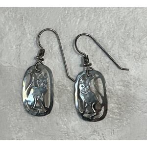Wild Bryde Silver Tone Earrings Dangle Cat Kitty Kitten